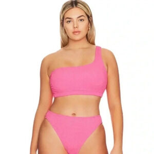 NWT Good American Bright Pink Always Fits Hot Shoulder Top, Size XXS-XS